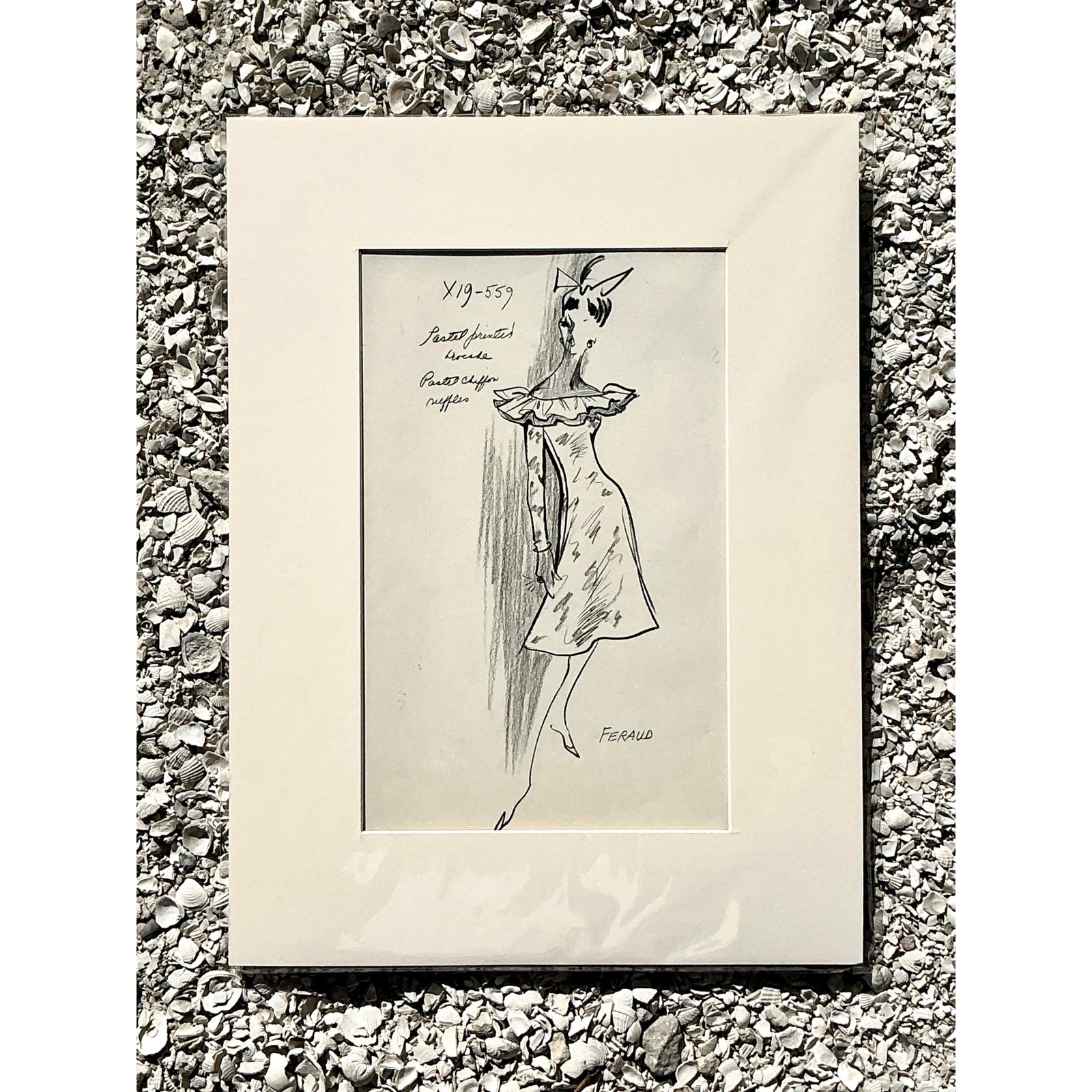 Vintage Boho 70s Original Louis Feraud Sketch - Detail view