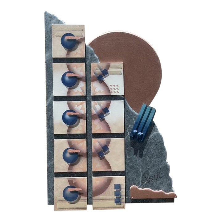 Vintage Boho 90s Abstract Geometric Mixed Media Wall Sculpture - Detail view