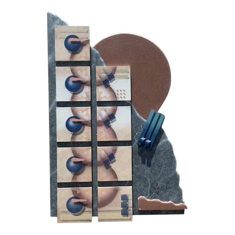 Vintage Boho 90s Abstract Geometric Mixed Media Wall Sculpture