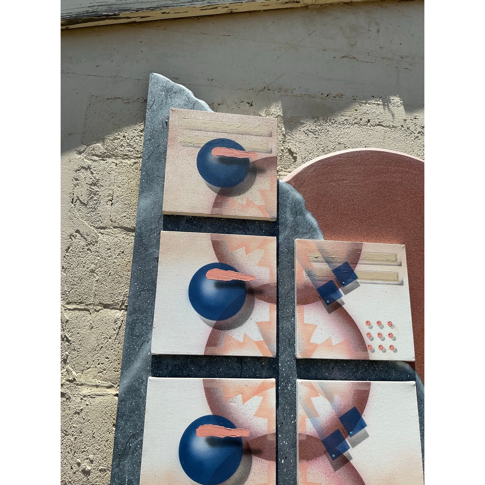 Vintage Boho 90s Abstract Geometric Mixed Media Wall Sculpture - Top view
