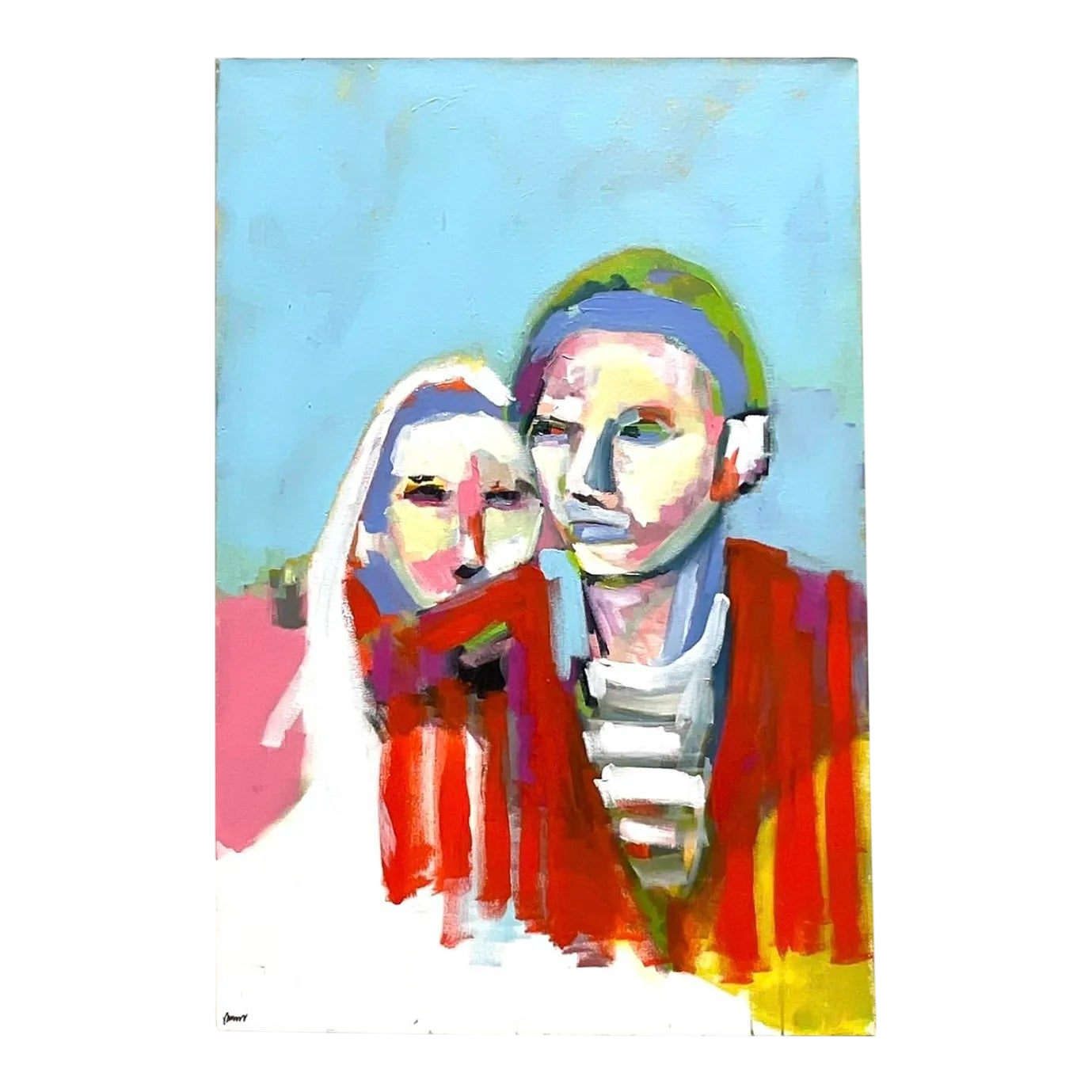Vintage Boho Abstact Expressionist Figural Oil Painting on Canvas