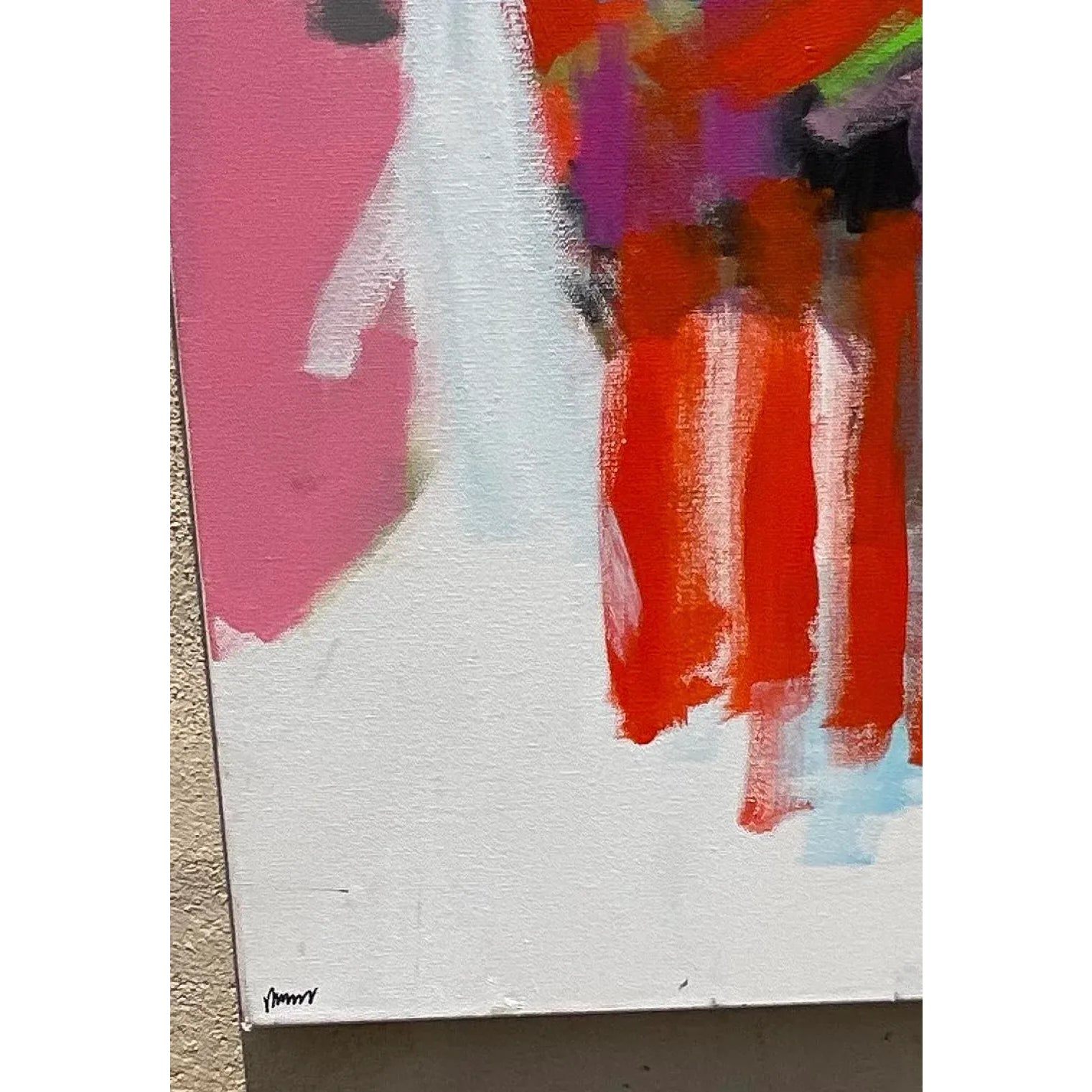 Vintage Boho Abstact Expressionist Figural Oil Painting on Canvas - Detail view