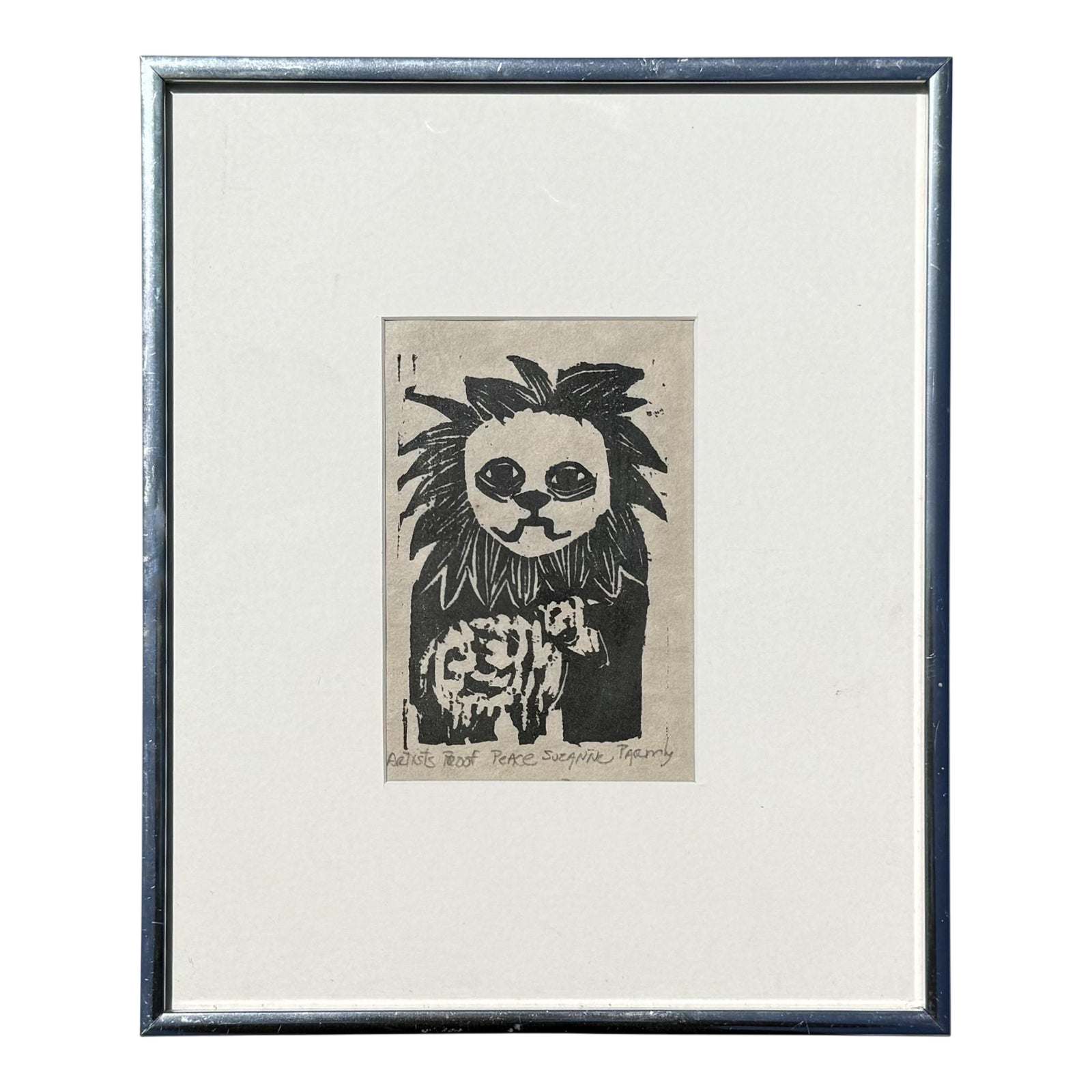 Vintage Boho Abstract Block Print on Paper Signed by Artist