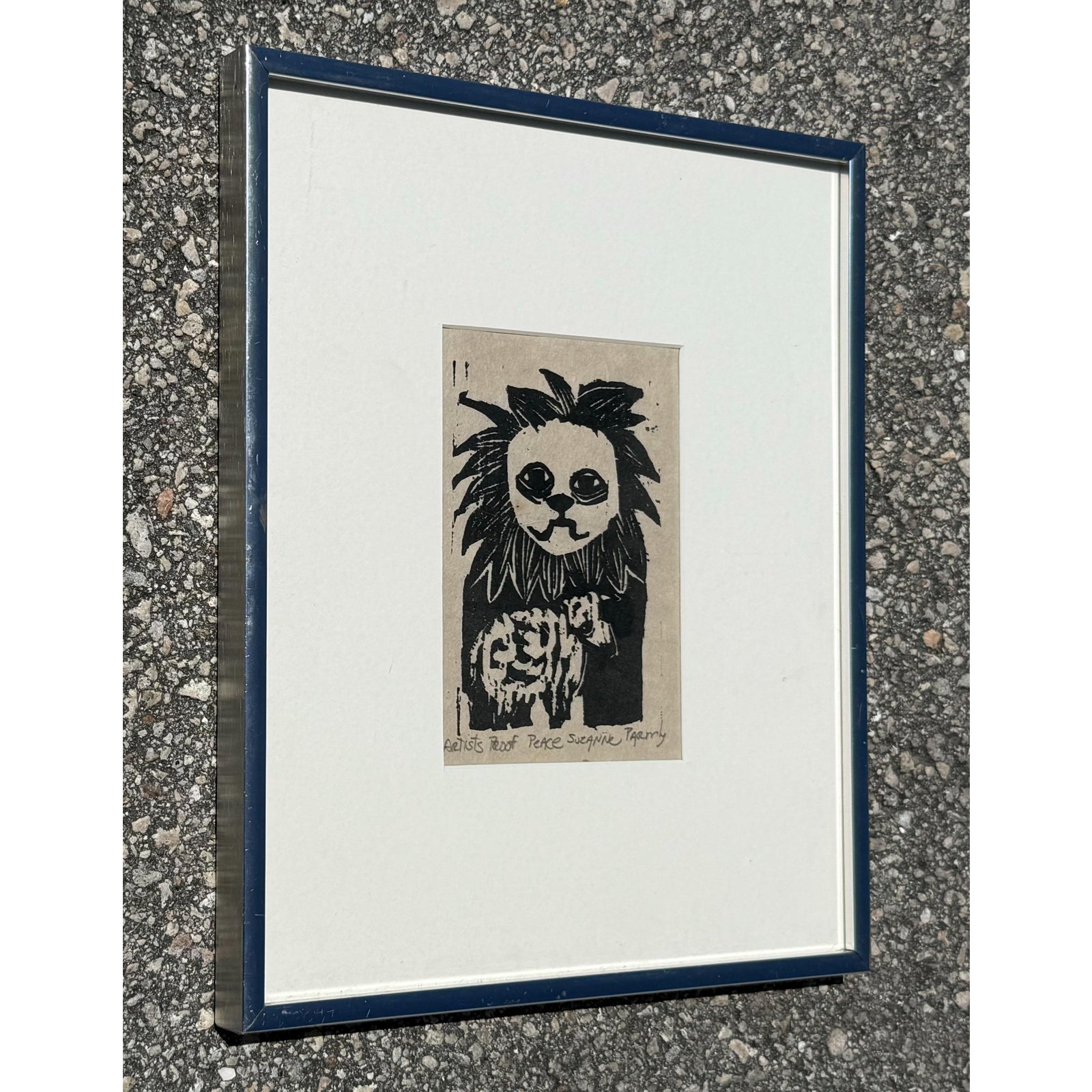 Vintage Boho Abstract Block Print on Paper Signed by Artist - Back view