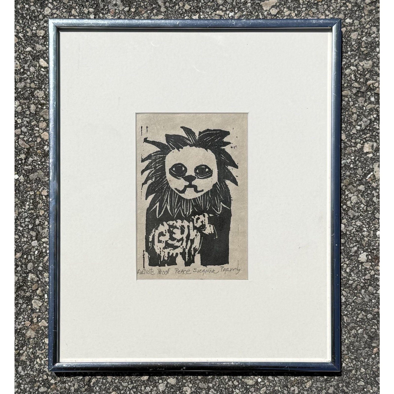 Vintage Boho Abstract Block Print on Paper Signed by Artist - Top view