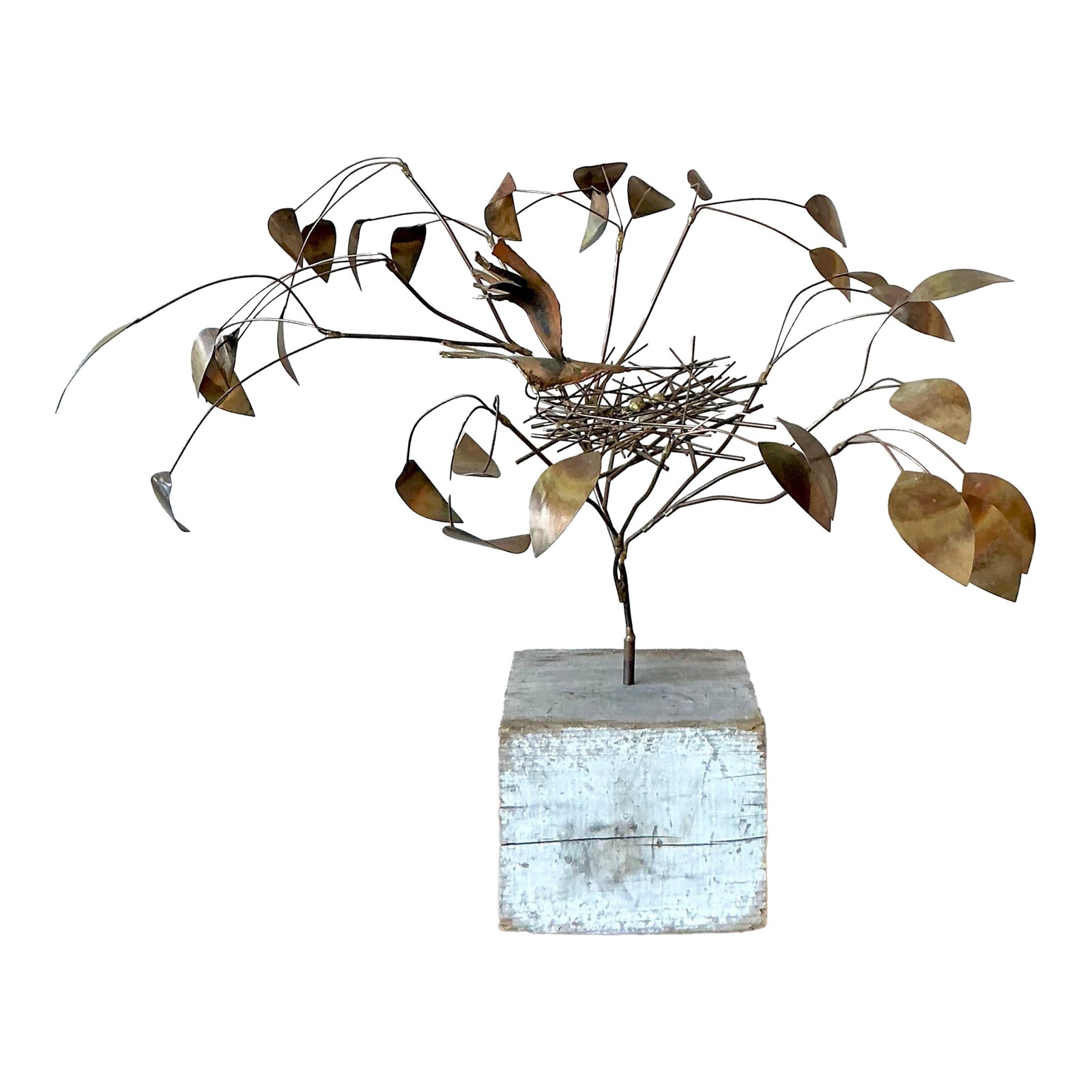 Vintage Boho Abstract Brass Tree Sculpture After Jere - Detail view