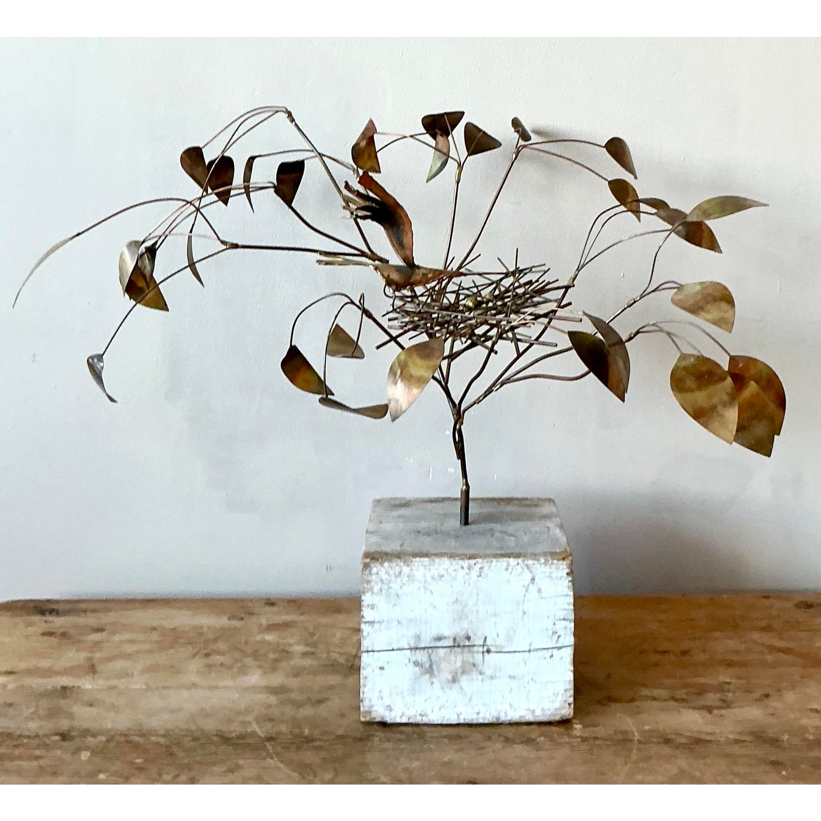 Vintage Boho Abstract Brass Tree Sculpture After Jere - Side view