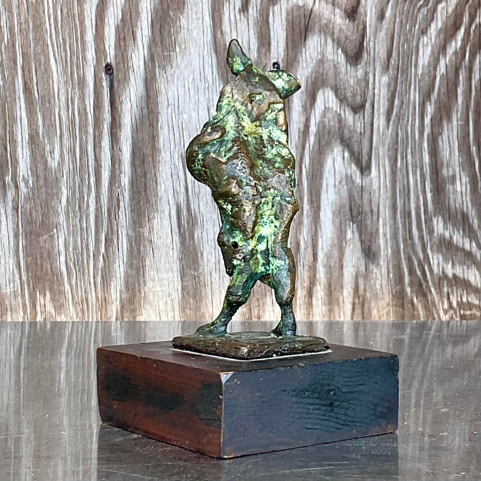 Vintage Boho Abstract Bronze Sculpture - Side view