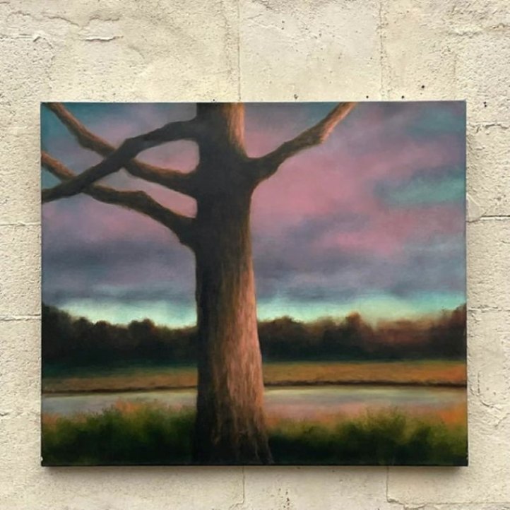 Vintage Boho Abstract Expressionist Landscape Original Oil on Canvas - Top view