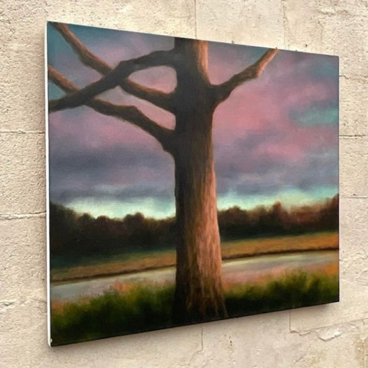 Vintage Boho Abstract Expressionist Landscape Original Oil on Canvas - Side view