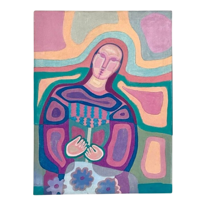 Vintage Boho Abstract Figural Oil on Canvas