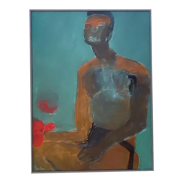 Vintage Boho Abstract Figural Oil on Canvas Painting