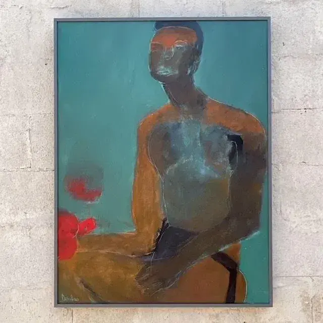 Vintage Boho Abstract Figural Oil on Canvas Painting - Detail view