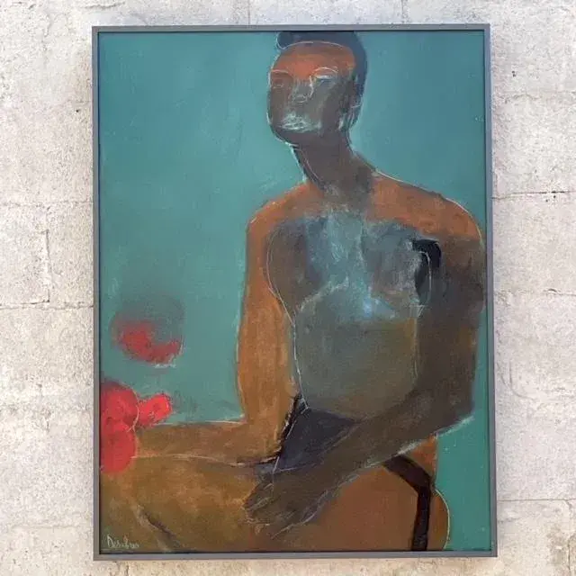 Vintage Boho Abstract Figural Oil on Canvas Painting - Back view