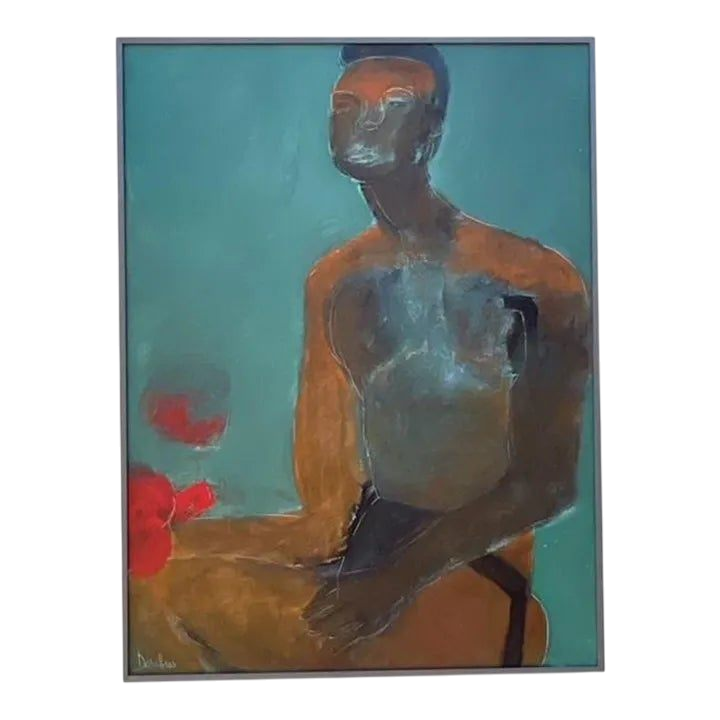 Vintage Boho Abstract Figural Oil on Canvas Painting