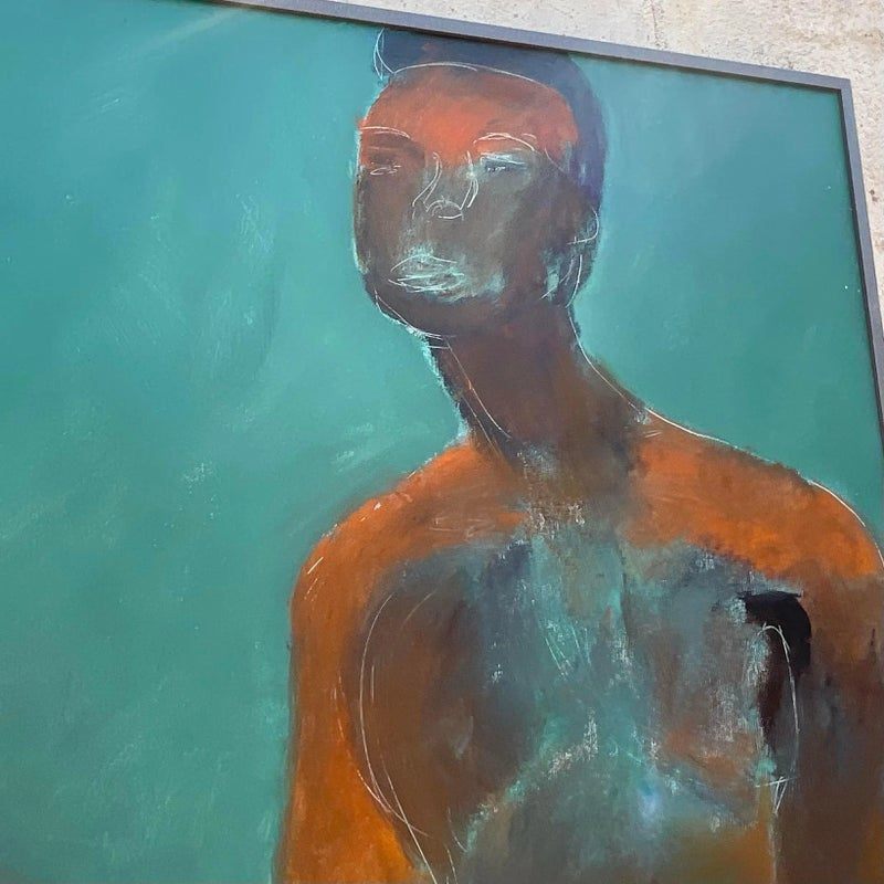 Vintage Boho Abstract Figural Oil on Canvas Painting - Side view