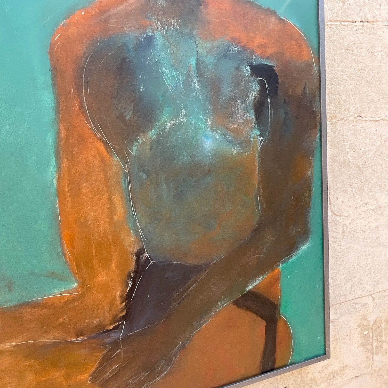 Vintage Boho Abstract Figural Oil on Canvas Painting - Back view