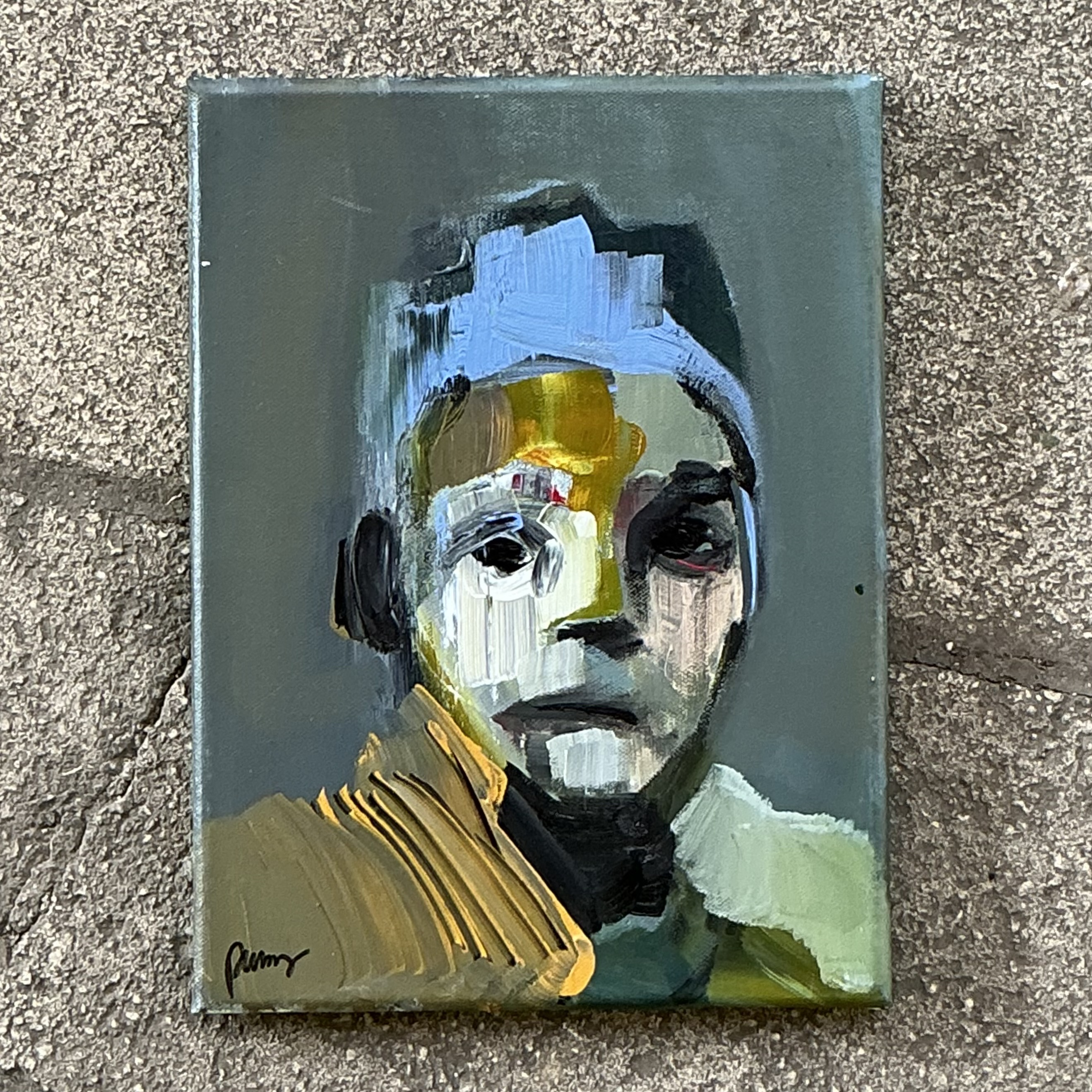 Vintage Boho Abstract Figural Original Oil on Canvas Signed - Side view