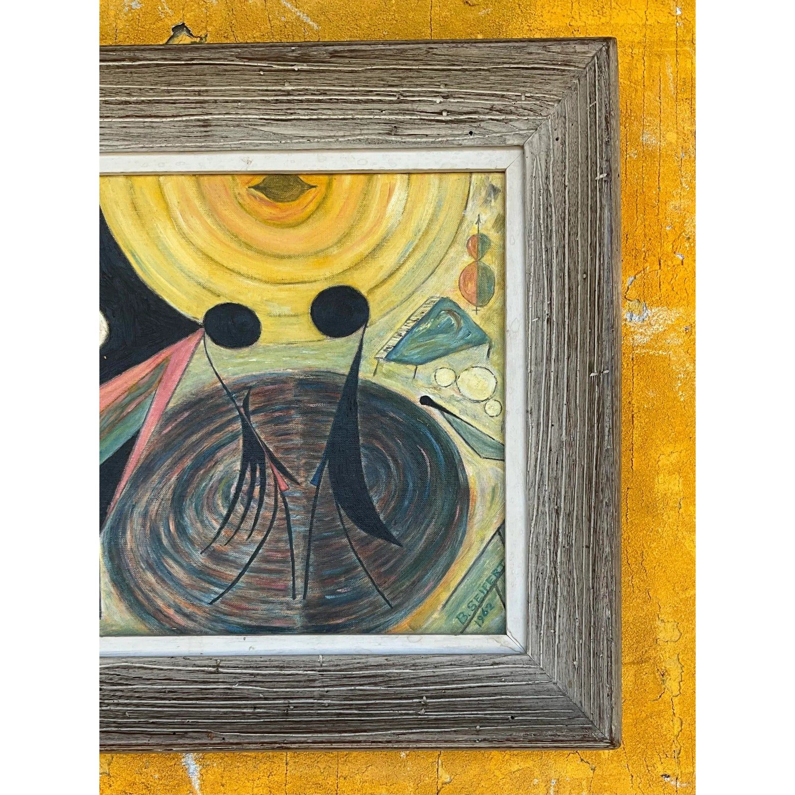 Vintage Boho Abstract Figural Original Oil Painting on Canvas - Back view