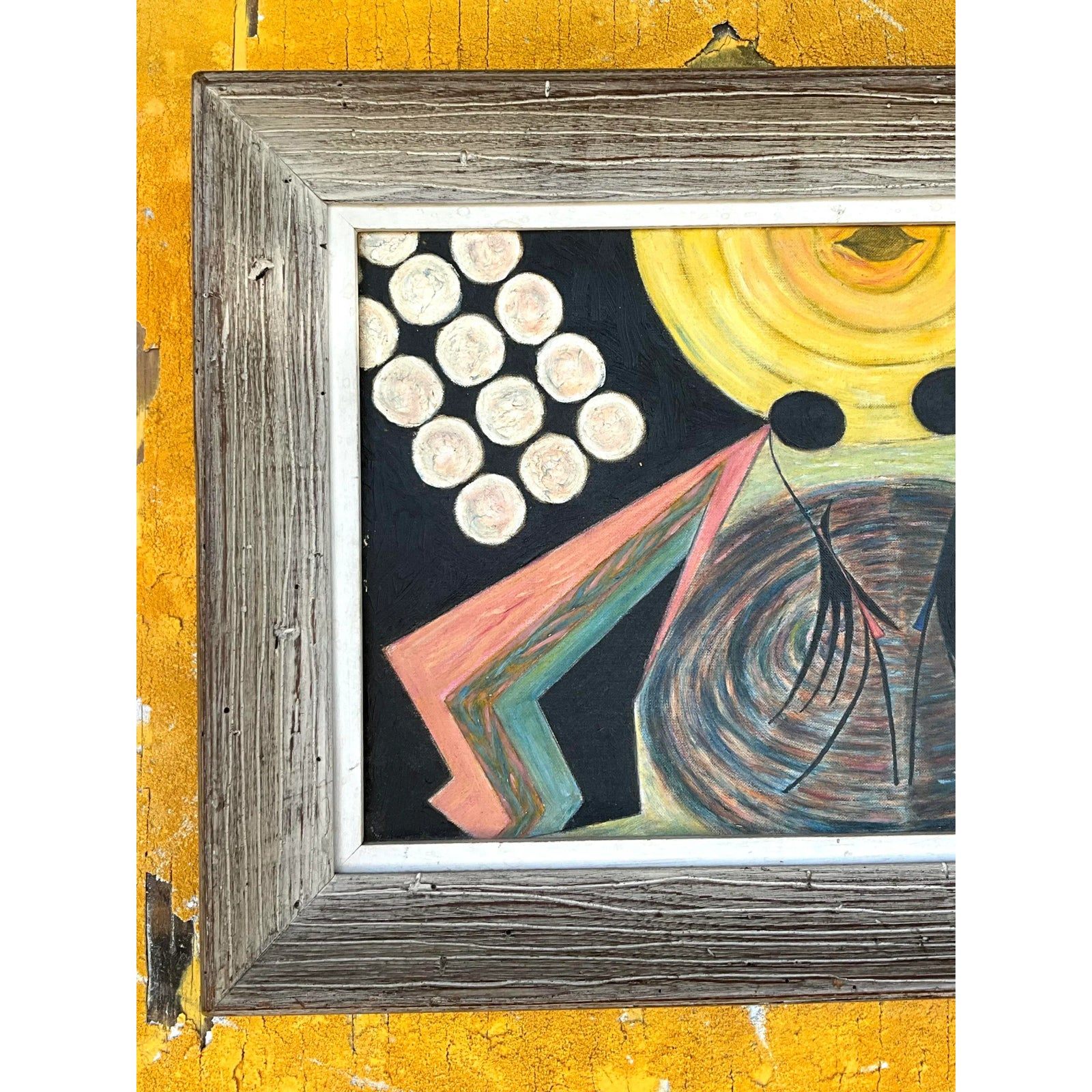 Vintage Boho Abstract Figural Original Oil Painting on Canvas - Top view