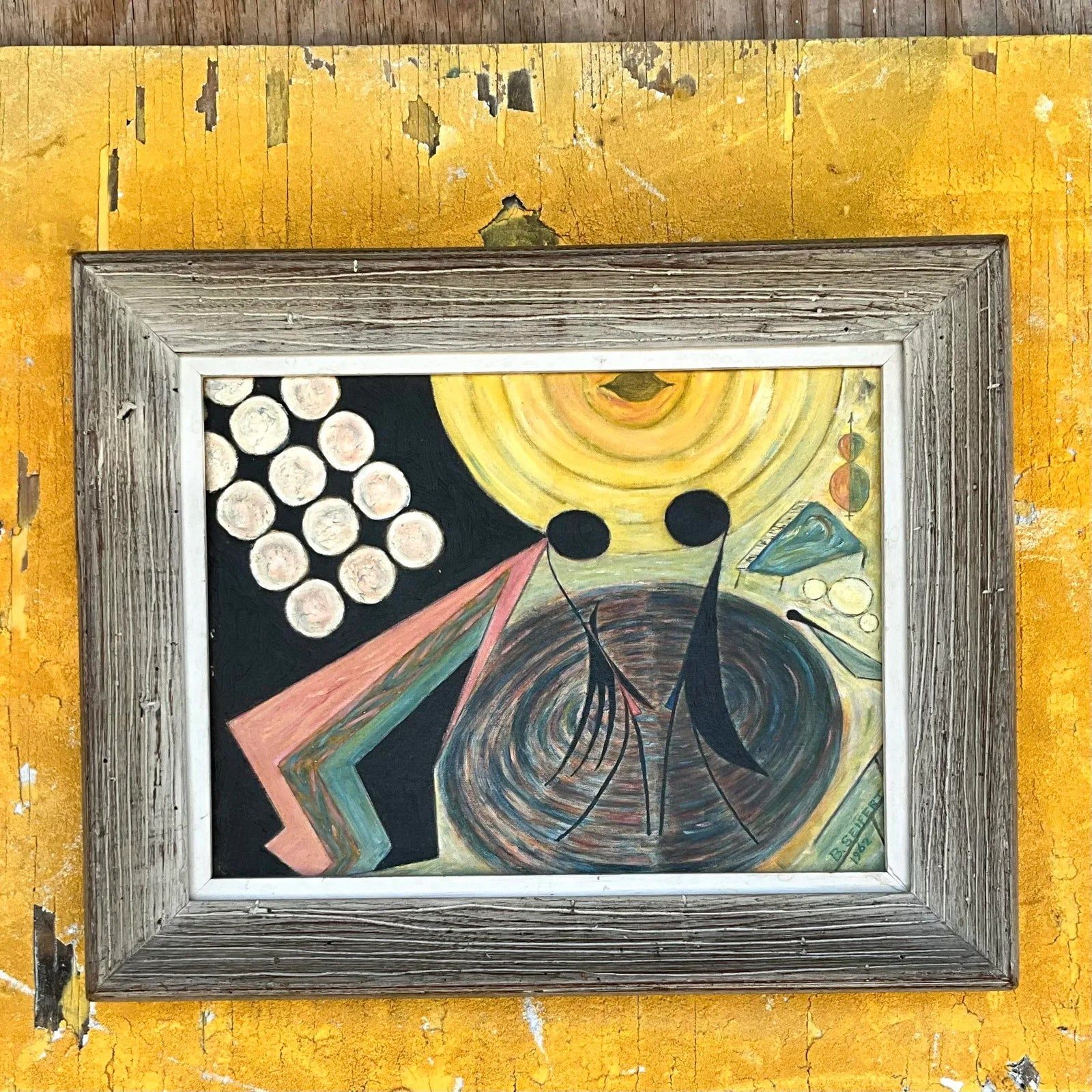 Vintage Boho Abstract Figural Original Oil Painting on Canvas - Detail view