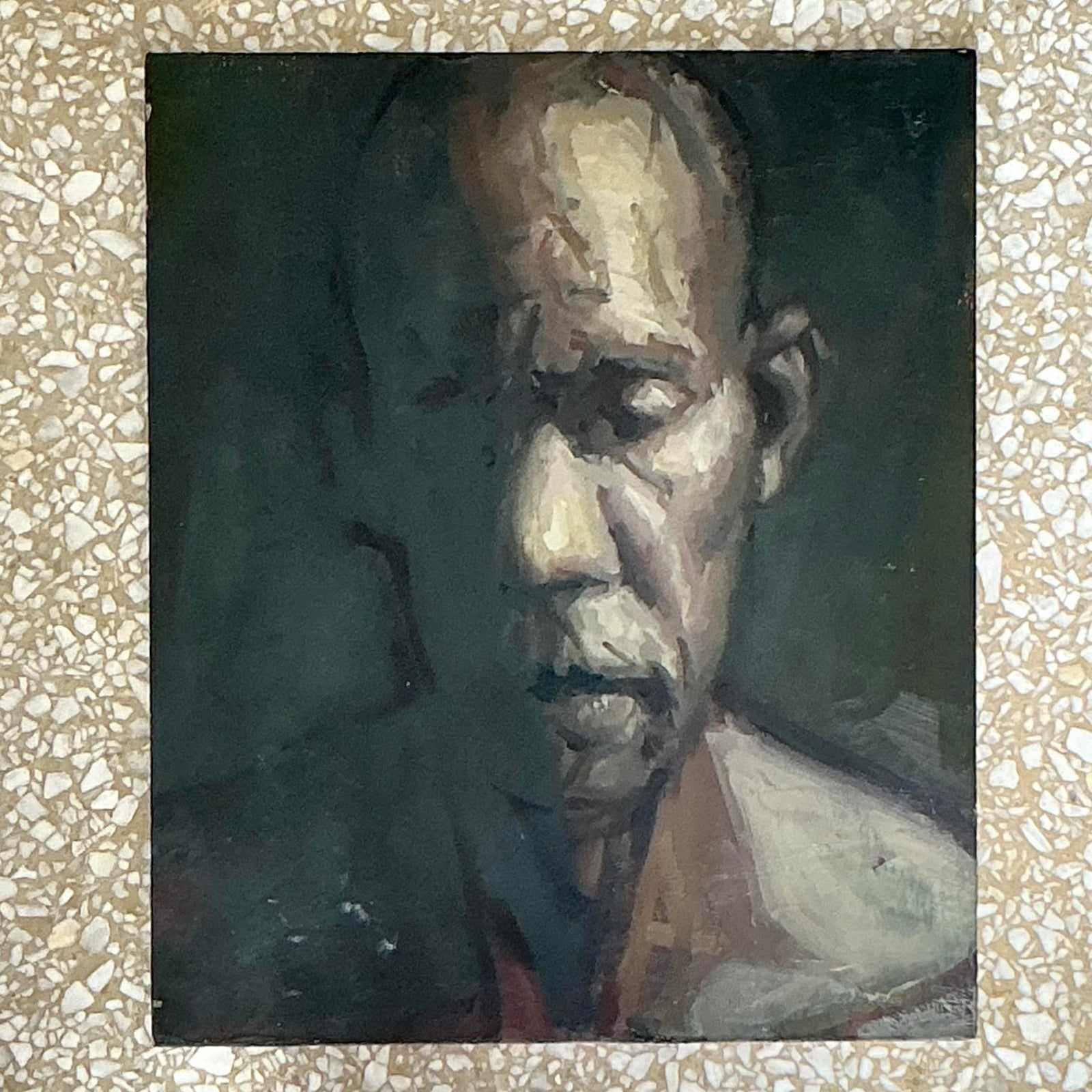 Vintage Boho Abstract Figural Painting on Board - Back view