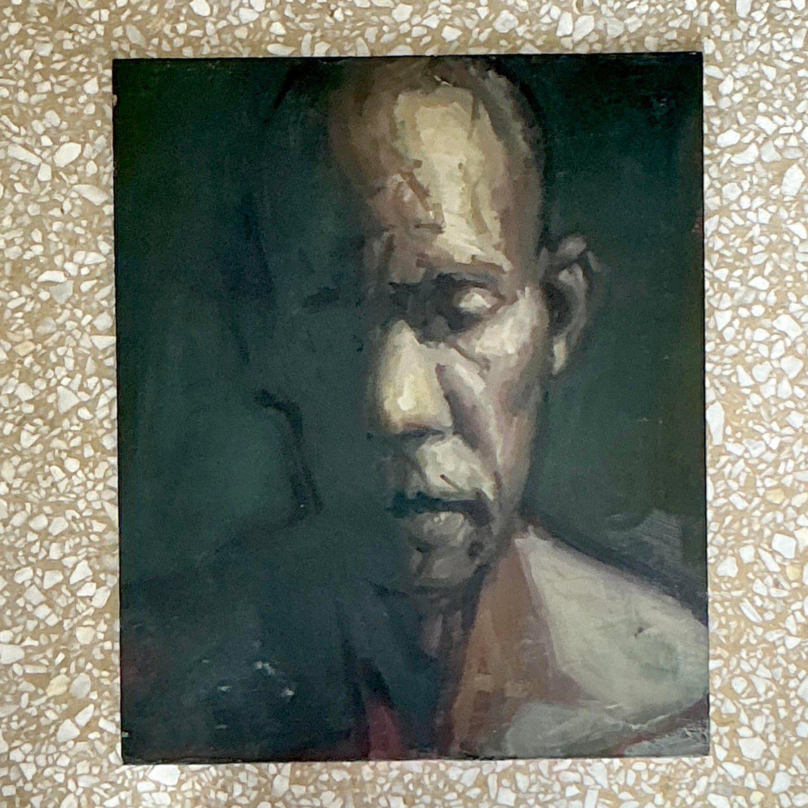Vintage Boho Abstract Figural Painting on Board - Top view