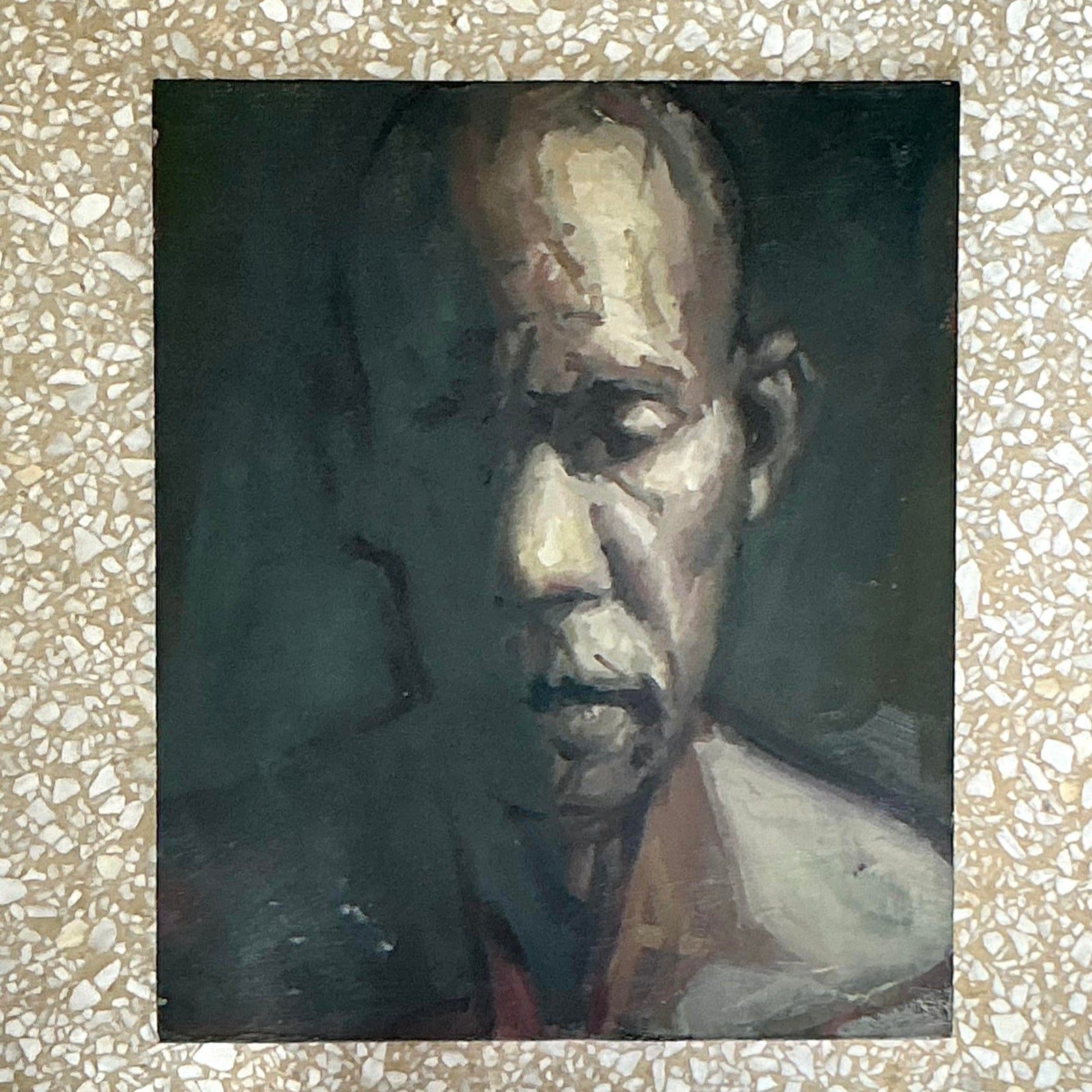 Vintage Boho Abstract Figural Painting on Board - Side view