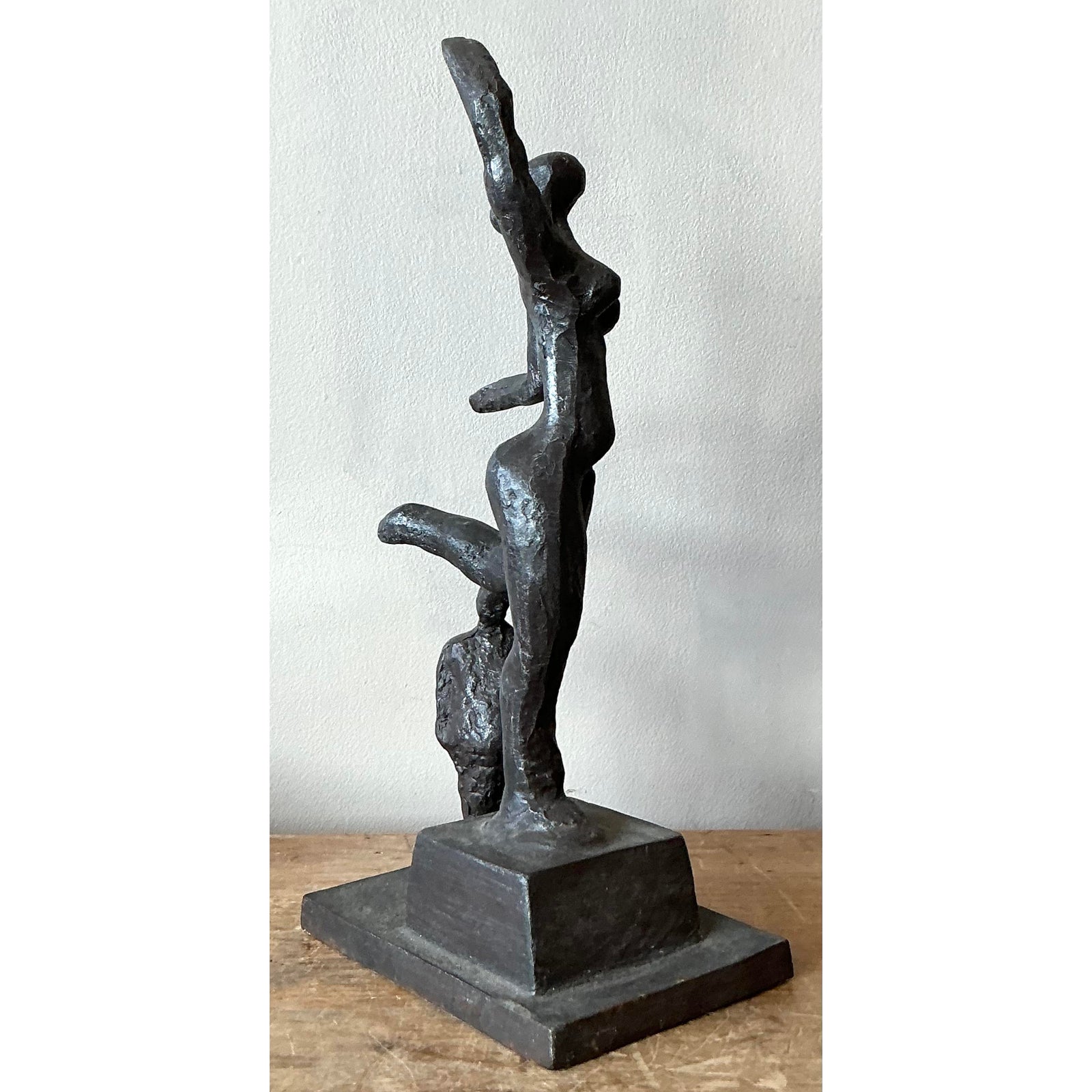 Vintage Boho Abstract Figurative Cast Metal Sculpture - Top view