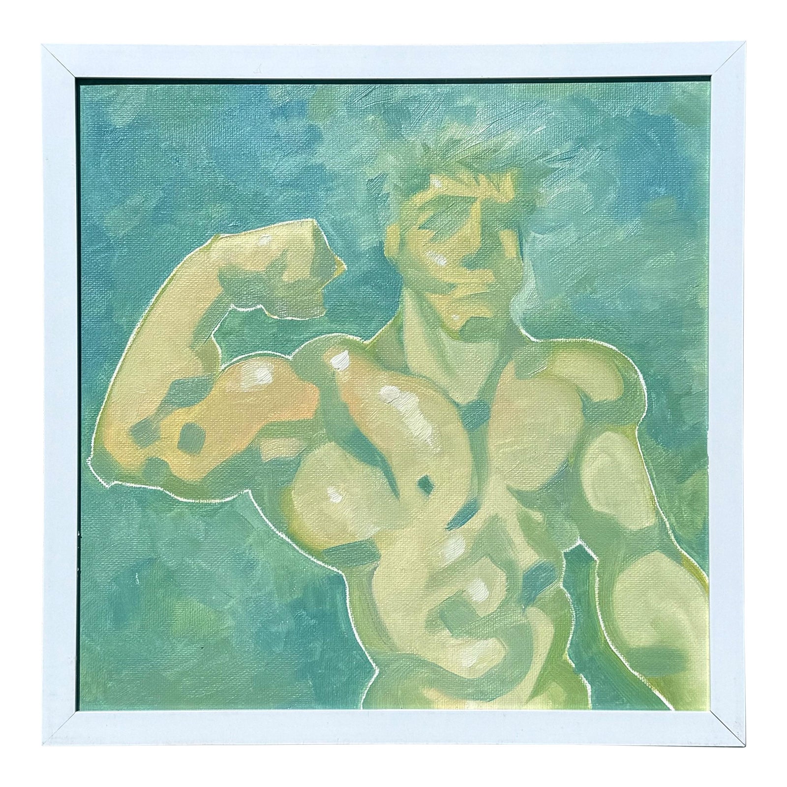 Vintage Boho Abstract Figurative of Man Oil on Board