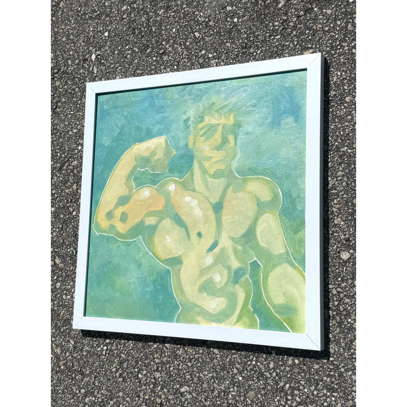 Vintage Boho Abstract Figurative of Man Oil on Board - Side view