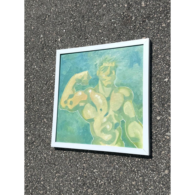 Vintage Boho Abstract Figurative of Man Oil on Board - Top view