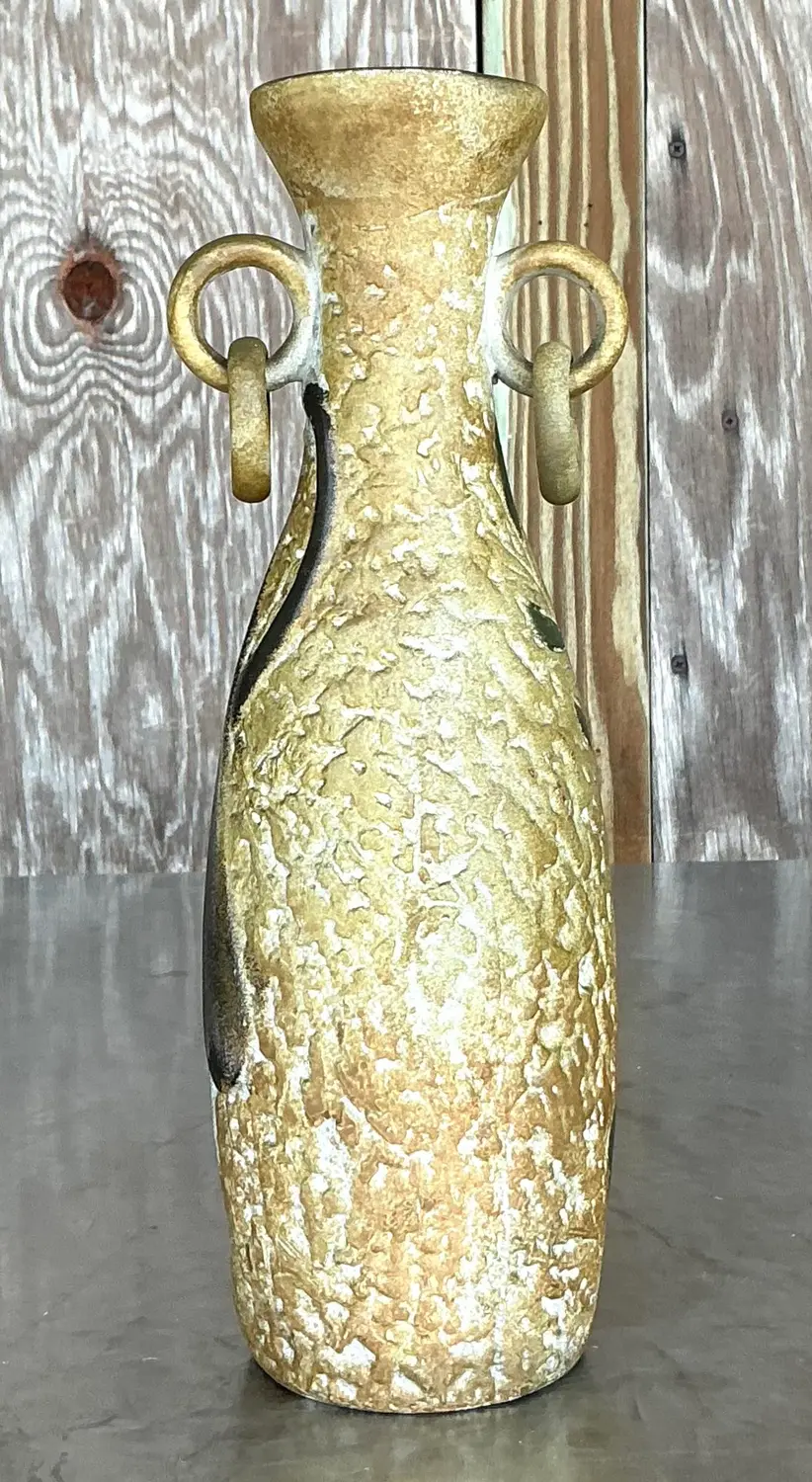 Vintage Boho Abstract Figurative Plaster Vase - Top view