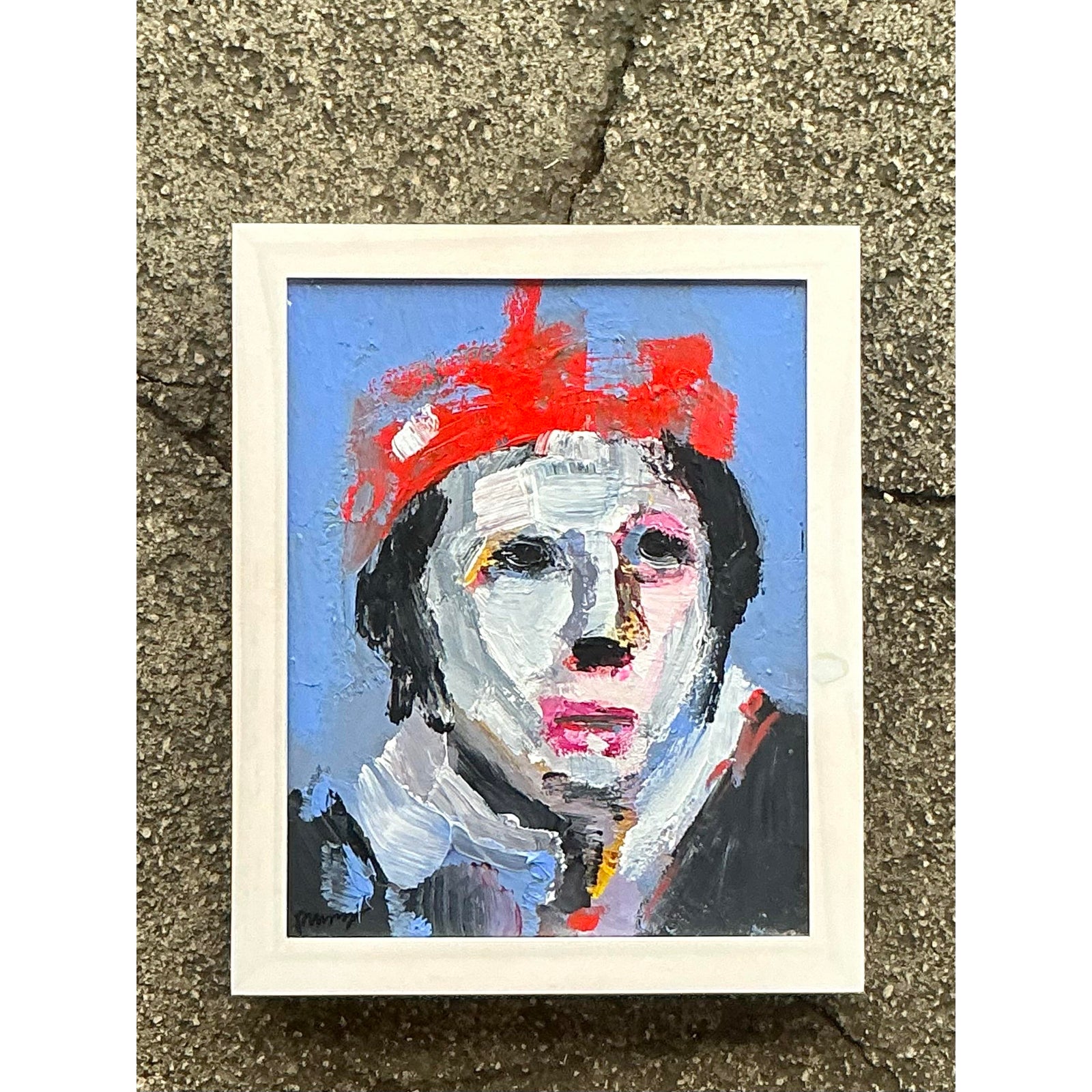 Vintage Boho Abstract Figurative Portrait on Canvas - Back view