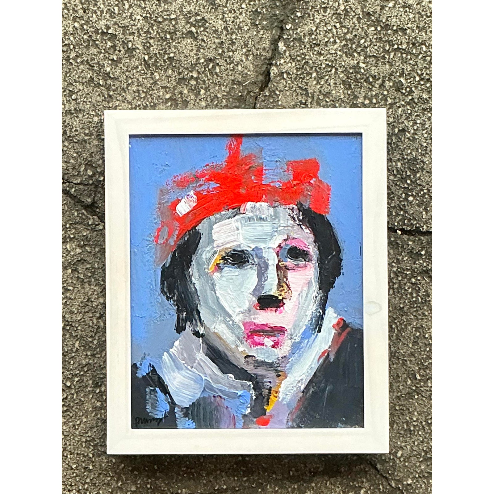 Vintage Boho Abstract Figurative Portrait on Canvas - Side view