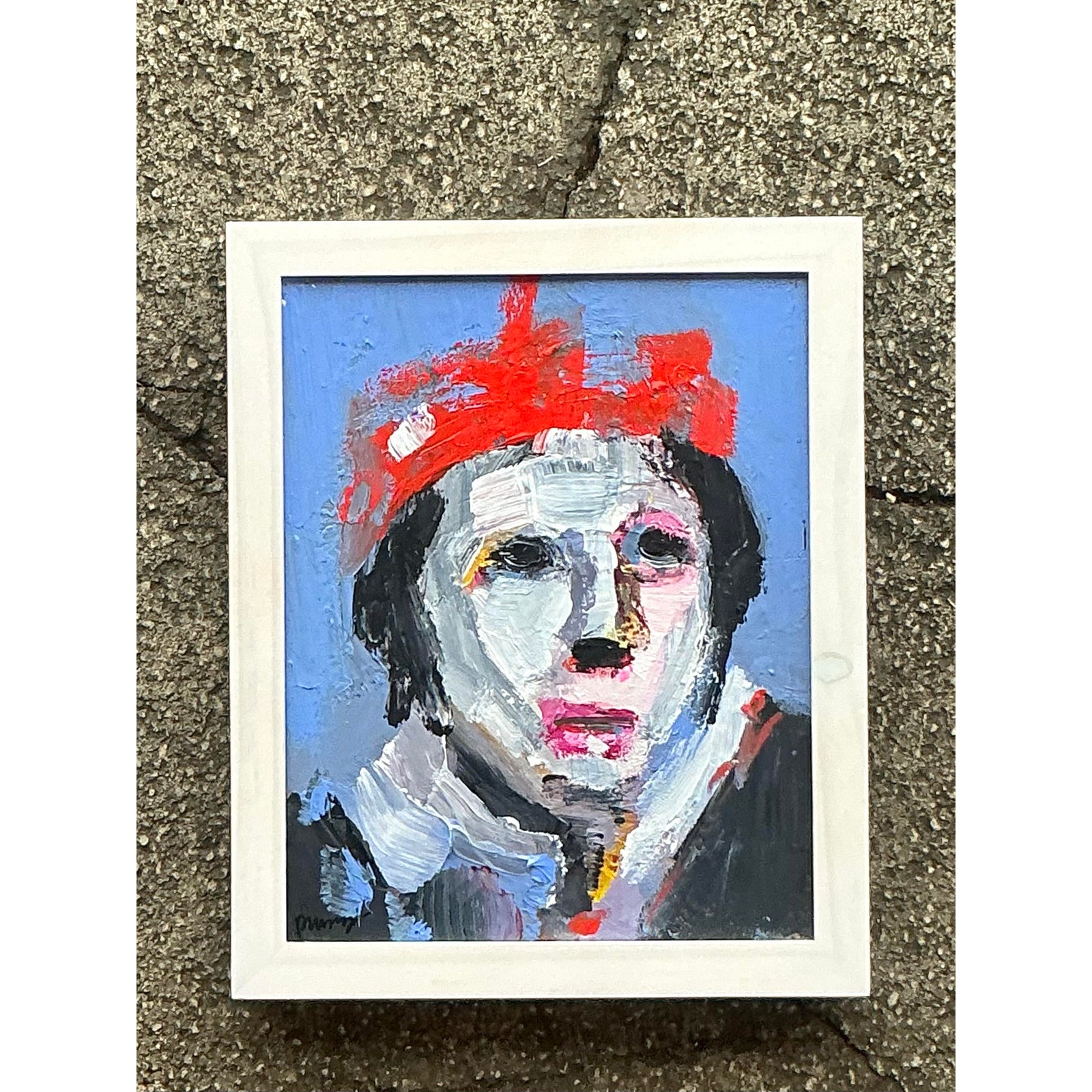 Vintage Boho Abstract Figurative Portrait on Canvas - Top view