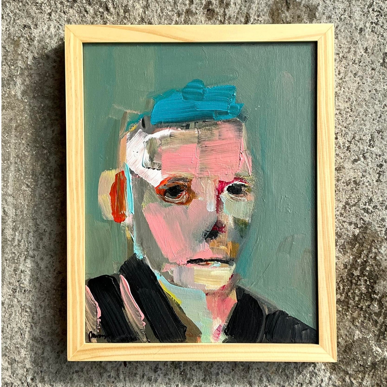 Vintage Boho Abstract Figurative Portrait on Canvas - Detail view