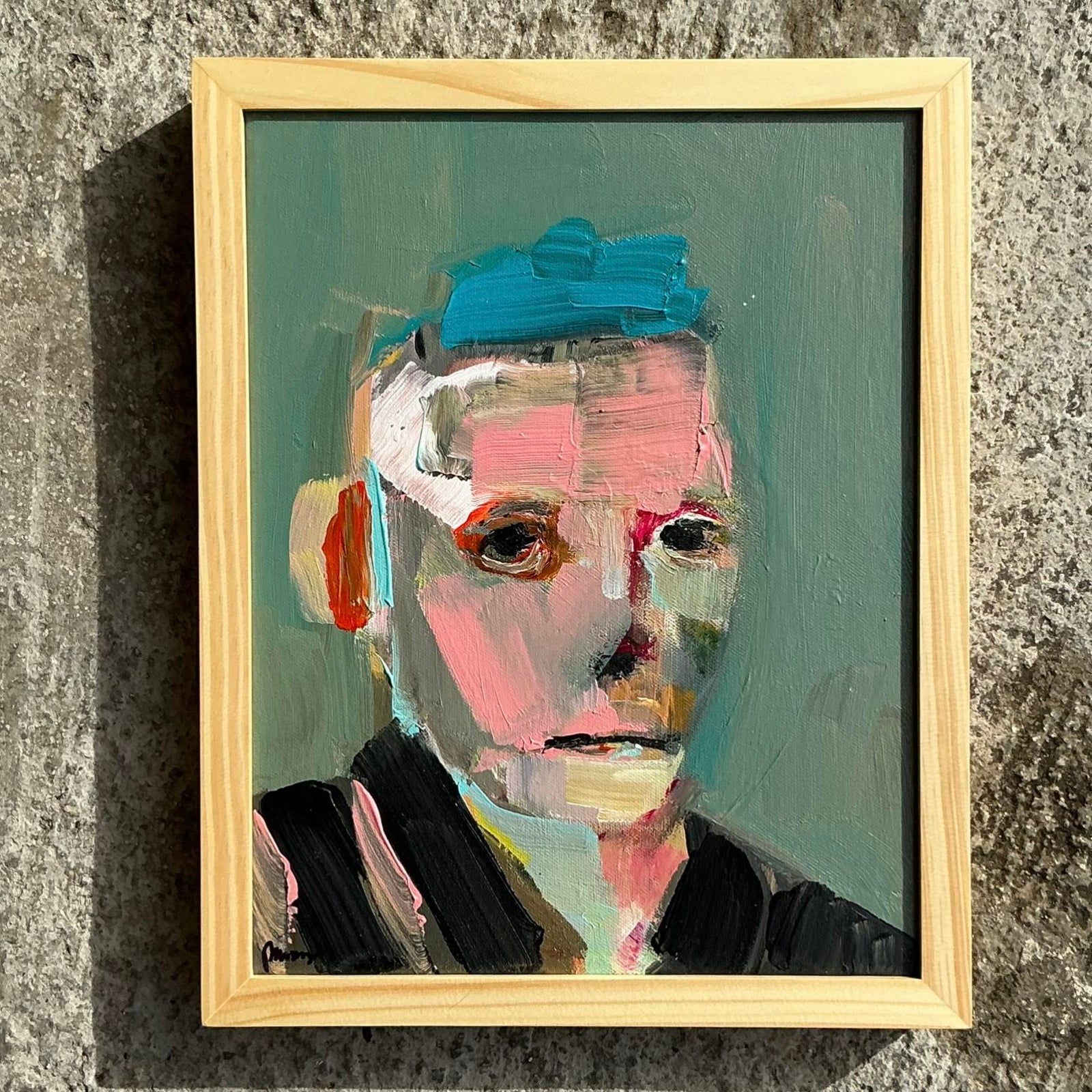 Vintage Boho Abstract Figurative Portrait on Canvas - Back view
