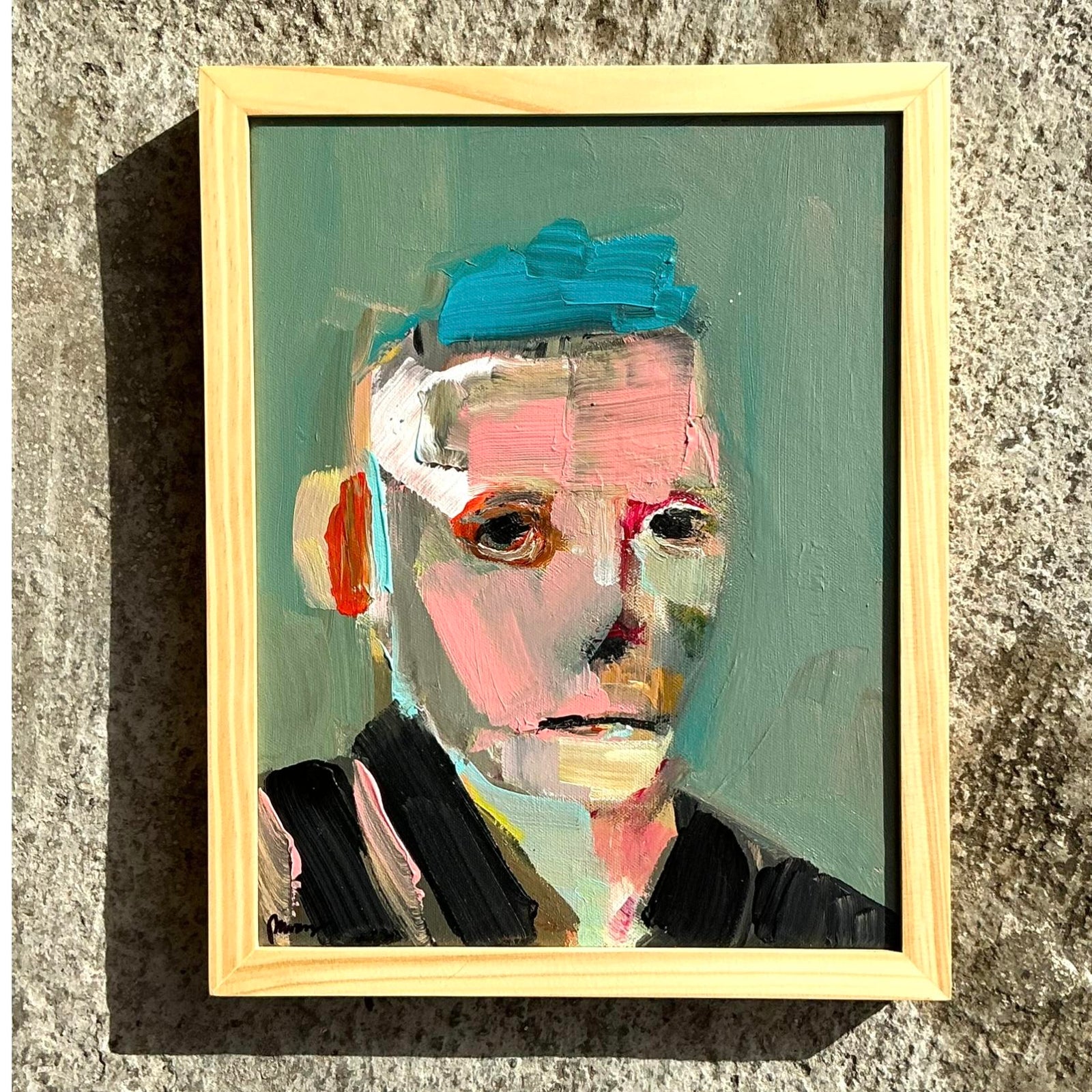 Vintage Boho Abstract Figurative Portrait on Canvas - Top view
