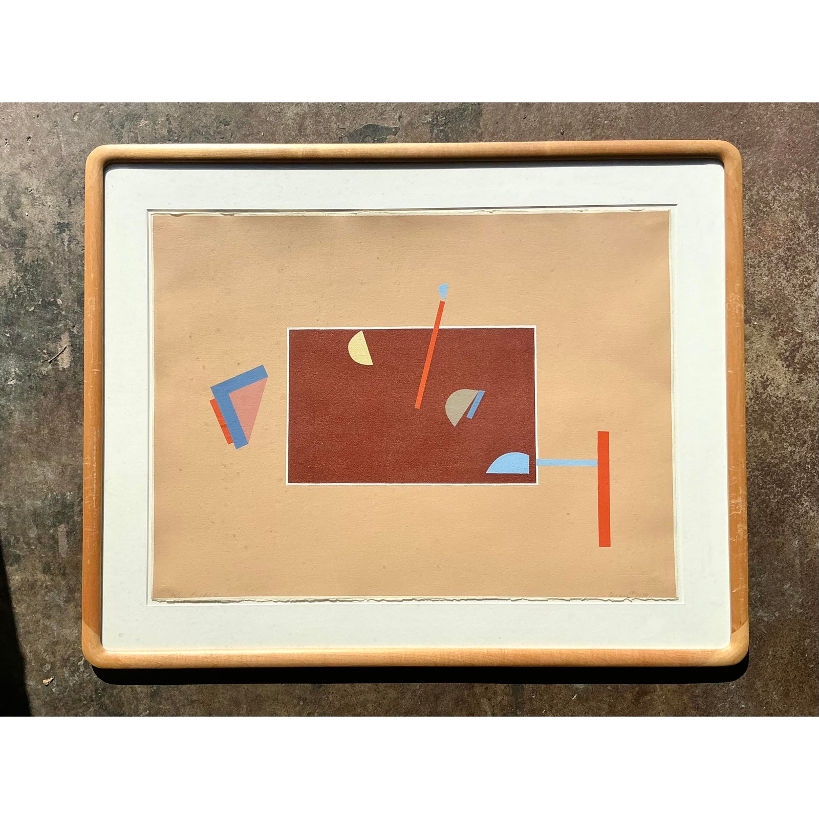 Vintage Boho Abstract Geometric Lithograph on Paper