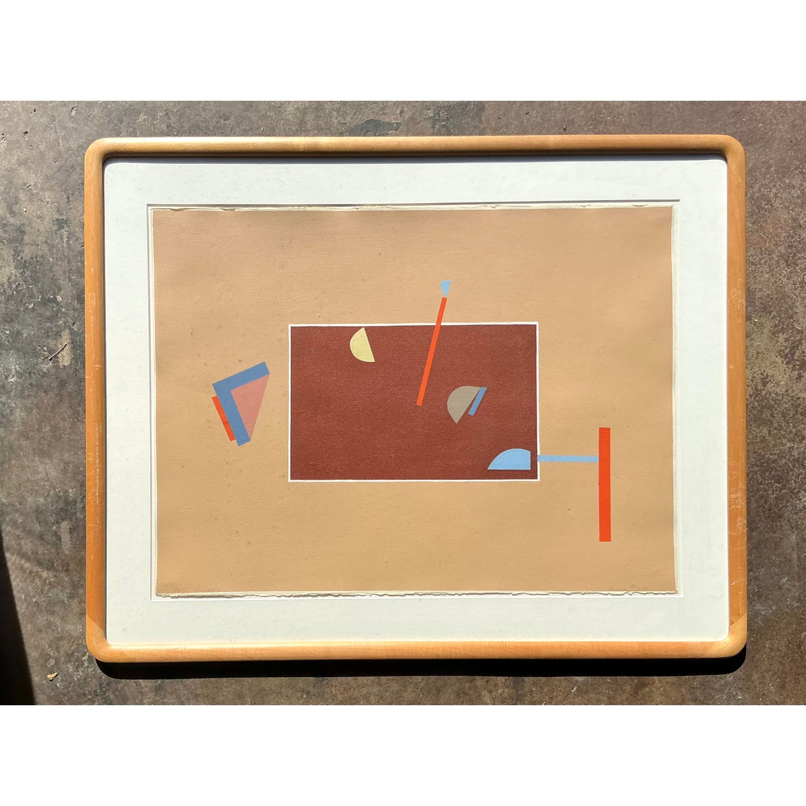 Vintage Boho Abstract Geometric Lithograph on Paper - Detail view