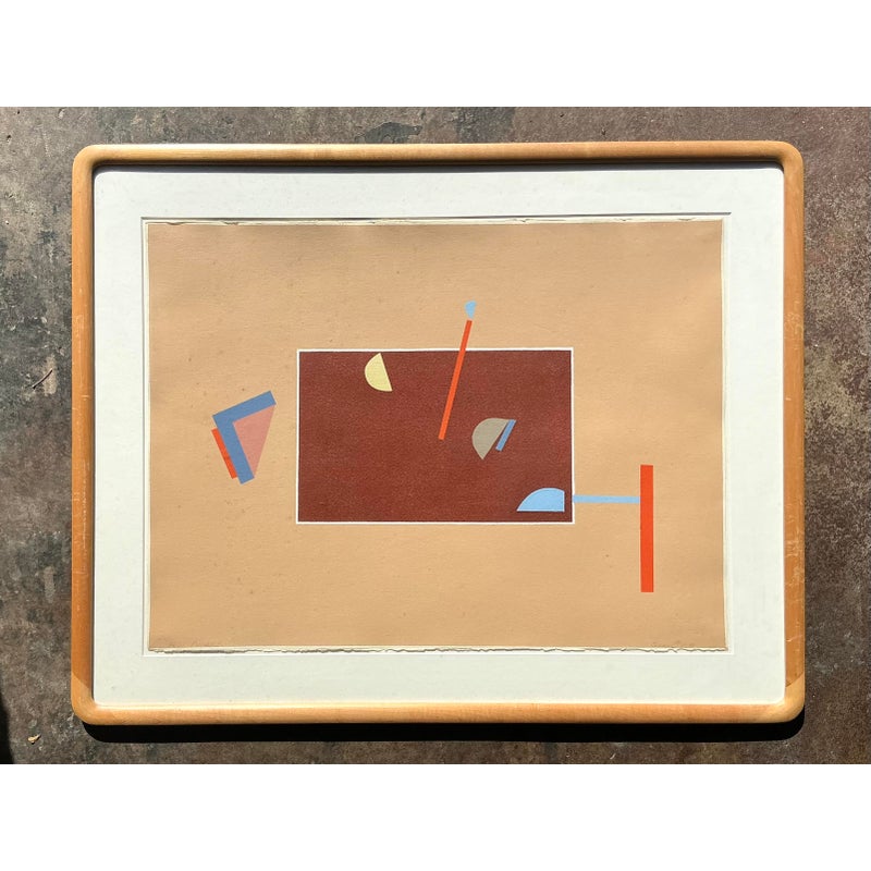 Vintage Boho Abstract Geometric Lithograph on Paper - Top view