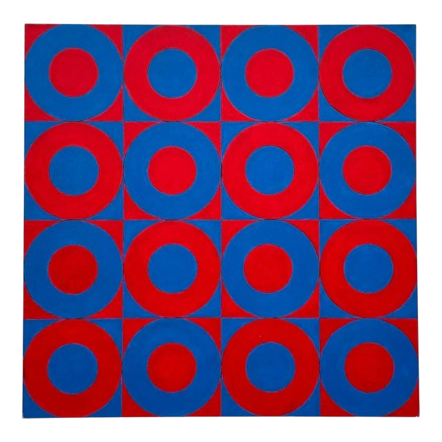 Vintage Boho Abstract Geometric Oil on Canvas
