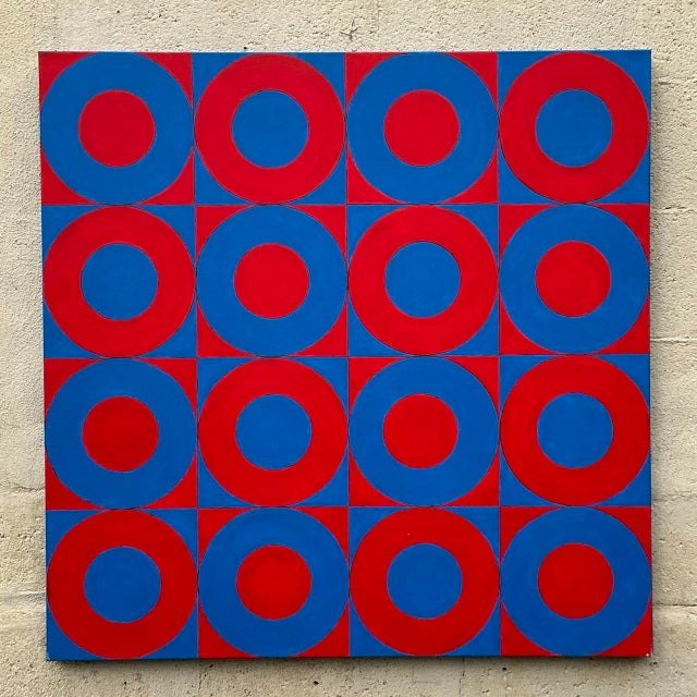 Vintage Boho Abstract Geometric Oil on Canvas - Top view