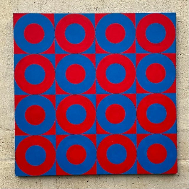 Vintage Boho Abstract Geometric Oil on Canvas - Back view