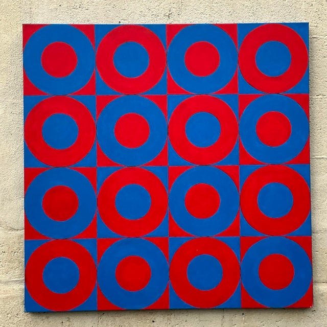 Vintage Boho Abstract Geometric Oil on Canvas - Side view