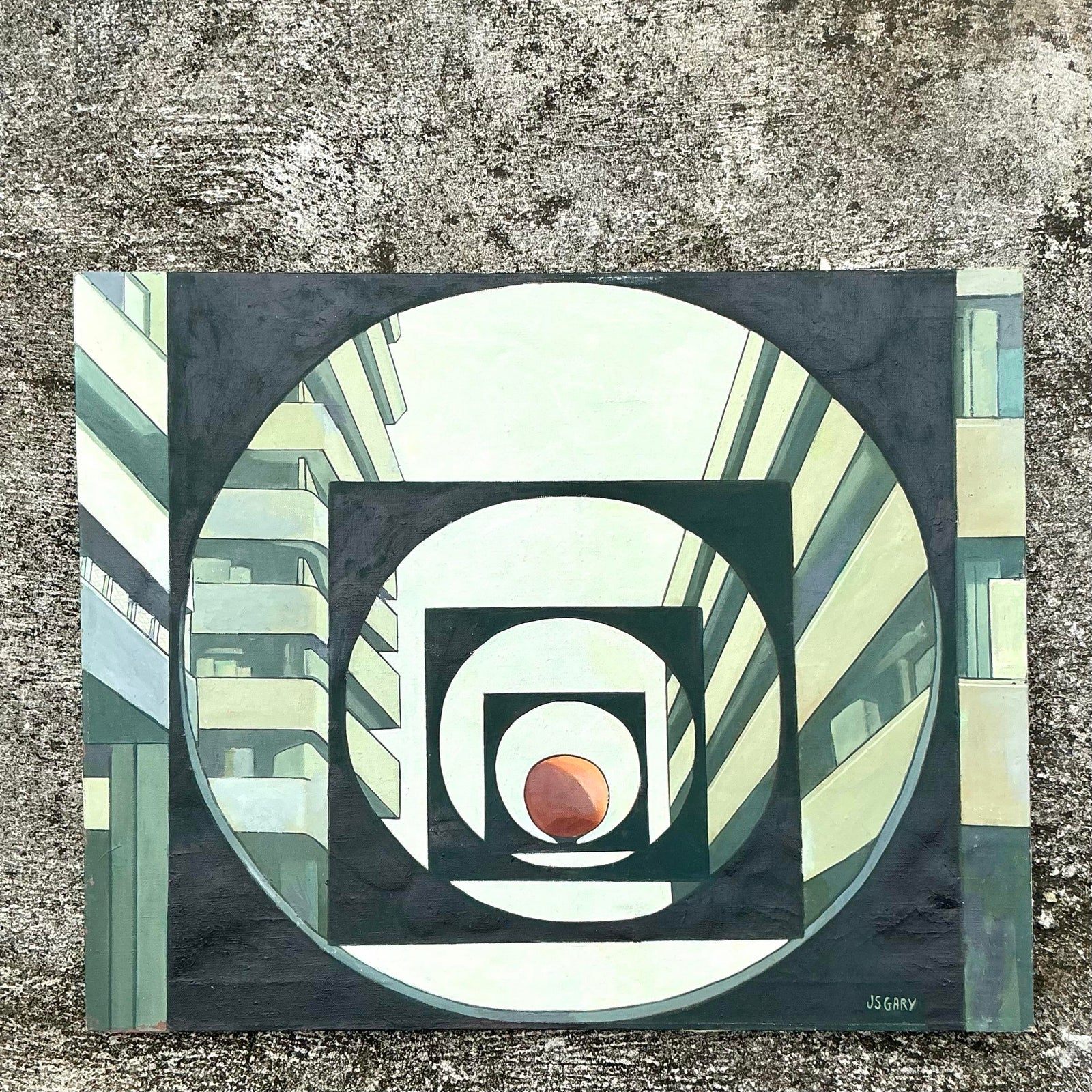 Vintage Boho Abstract Geometric Original Oil Painting on Canvas - Side view