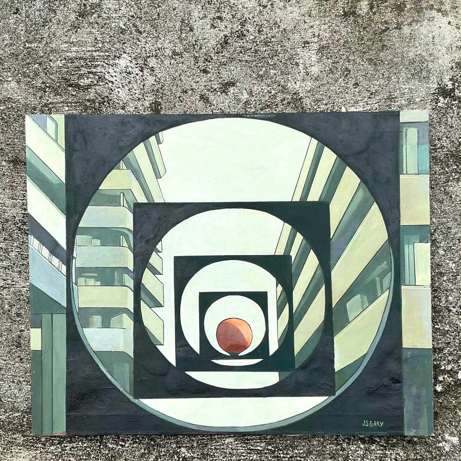 Vintage Boho Abstract Geometric Original Oil Painting on Canvas - Back view