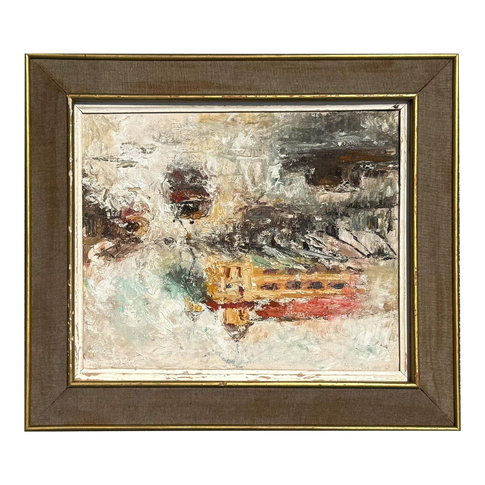 Vintage Boho Abstract Landscape Oil on Canvas