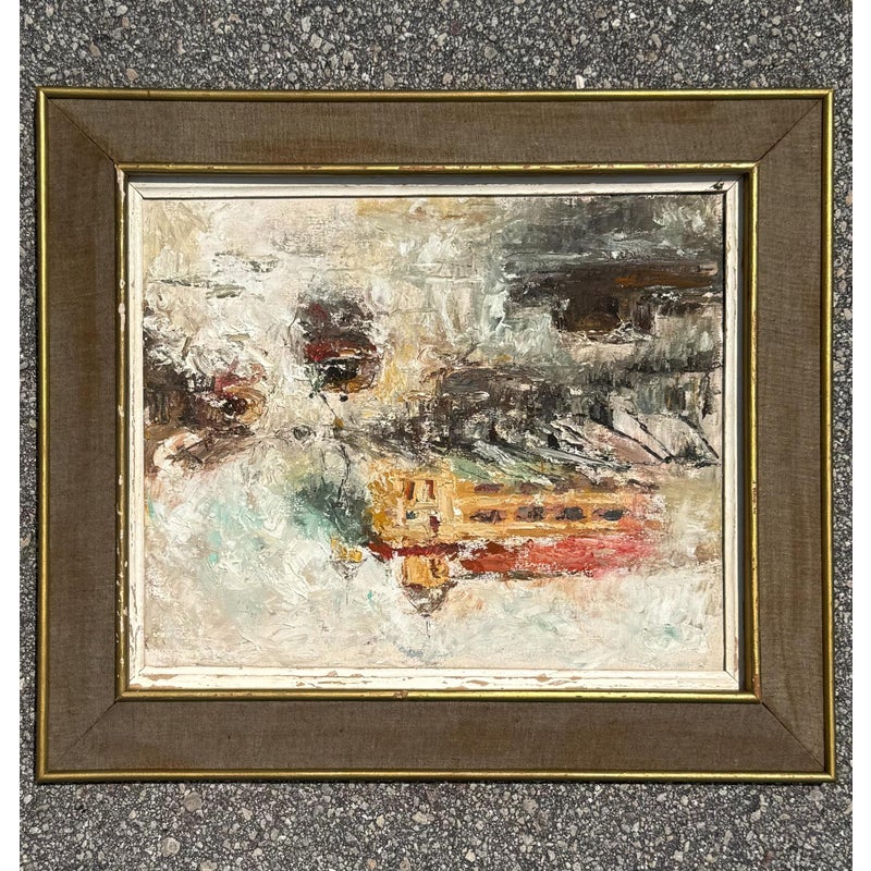Vintage Boho Abstract Landscape Oil on Canvas - Side view